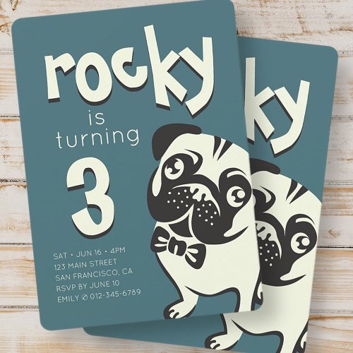 Dapper Puppy Dog Pug Birthday Invitation