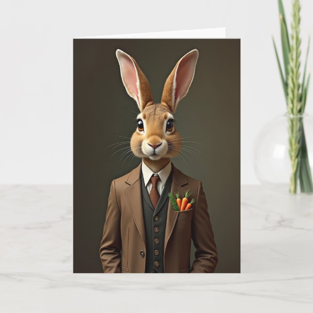 Dapper Rabbit Portrait Art Card (Front)