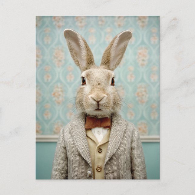 Dapper Rabbit Portrait Vintage Style Postcard (Front)