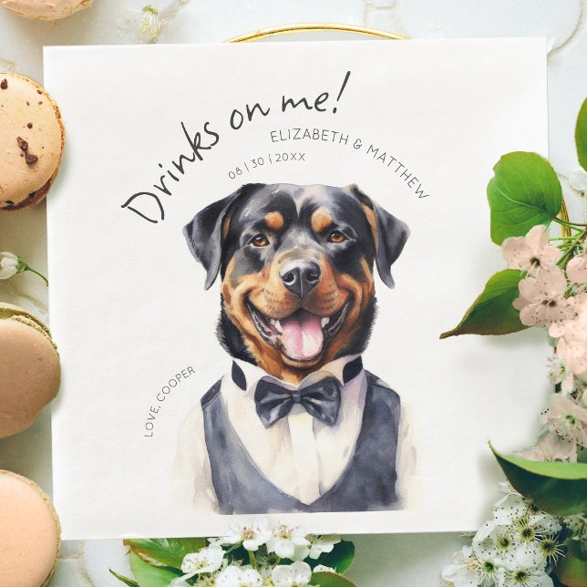 Dapper Rottweiler Waiter Watercolor Customizable Paper Dinner Napkins (Creator Uploaded)