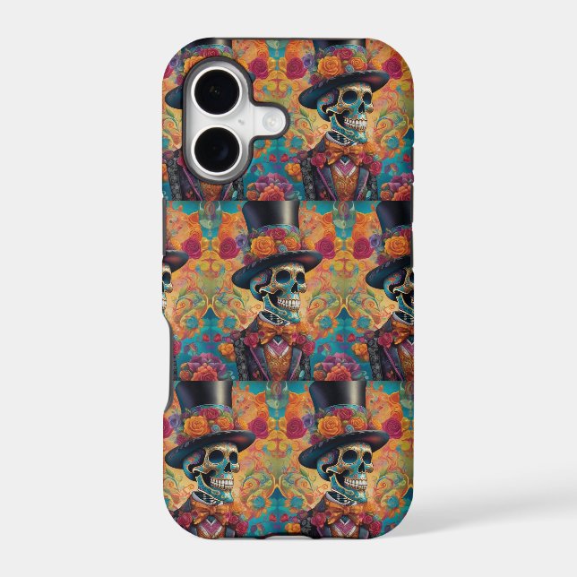 Dapper Skeleton Elegance: Day of the Dead Iphone Case (Back)