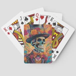 Dapper Skeleton Elegance: Day of the Dead Poker Cards