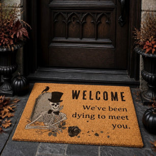 Dapper Skeleton Halloween Welcome Fiber Doormat