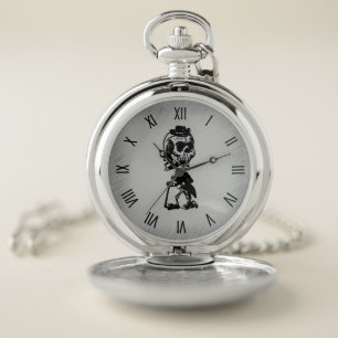 Dapper Skeleton with Roman Numerals Pocket Watch