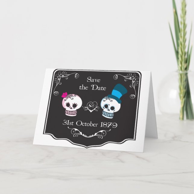 Dapper Skull Wedding Couple Card (Front)