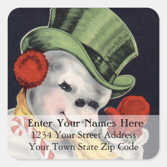 Dapper Snowman Vintage Christmas Address Label (Front)
