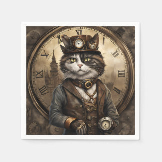 Dapper Steampunk Calico Cat Napkins