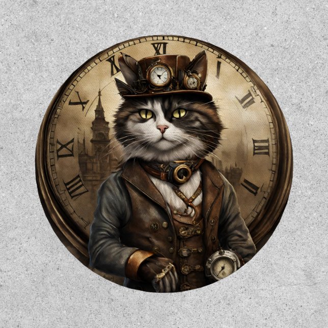  Dapper Steampunk Calico Cat Patch (Front)