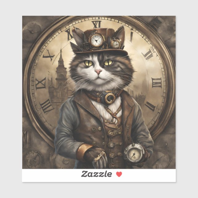  Dapper Steampunk Calico Cat Sticker (Sheet)