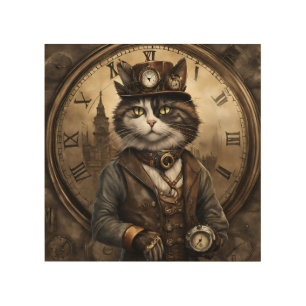 Dapper Steampunk Calico Cat Wood Wall Art
