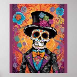 Dapper Sugar Skull Skeleton: Day of the Dead Poster