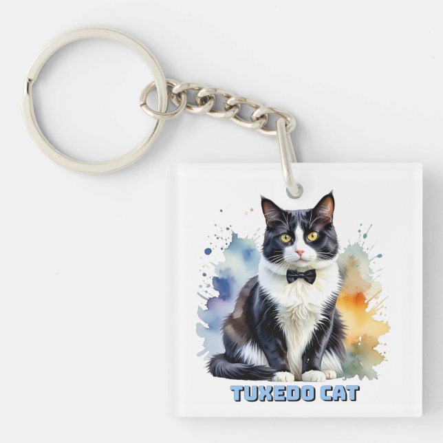 Dapper Tuxedo Cat Keychain (Front)