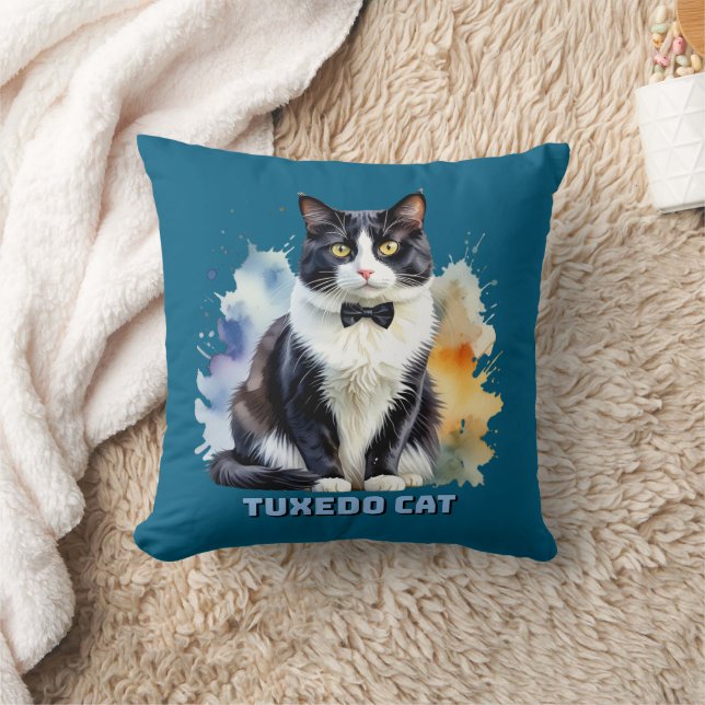 Dapper Tuxedo Cat Throw Pillow (Blanket)
