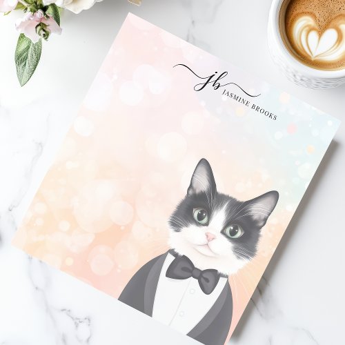 Custom Branding Supplies 5 Dapper Tuxedo Cat Watercolor Personalized Notepad