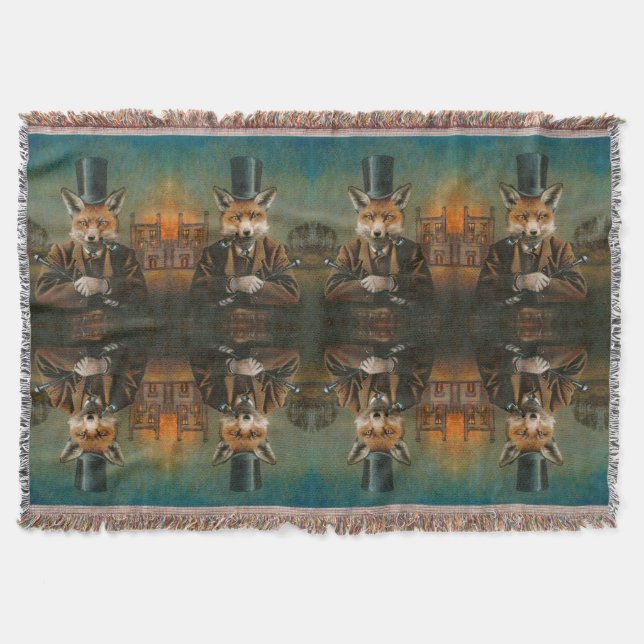 Dapper Victorian Fox Throw Blanket (Front)
