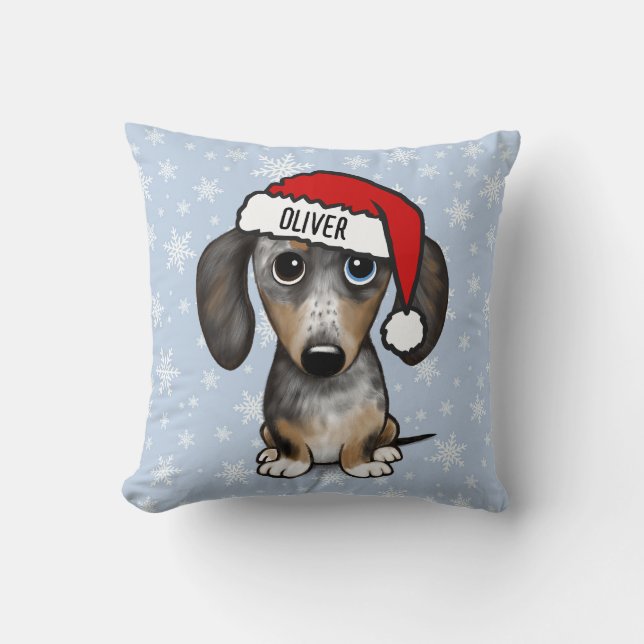 Dapple Dachshund Christmas Custom Name Cute Dog Throw Pillow (Front)