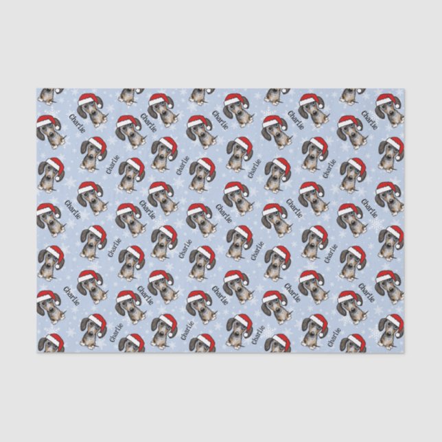 Dapple Dachshund Christmas Custom Name Cute Dog Tissue Paper (Front)