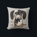 Dapple Dachshund Cute Dog Personalized Throw Pillow<br><div class="desc">Cute Dapple Dachshund Cartoon Dog. Personalize the text with your own message. This cute Doxie lover’s pillow adds a fun decorative accent to your couch or bed. Makes a thoughtful gift for someone who loves Wiener Dogs. Visit Jenn's Doodle World for more dog lover's home decor featuring this weenie dog...</div>