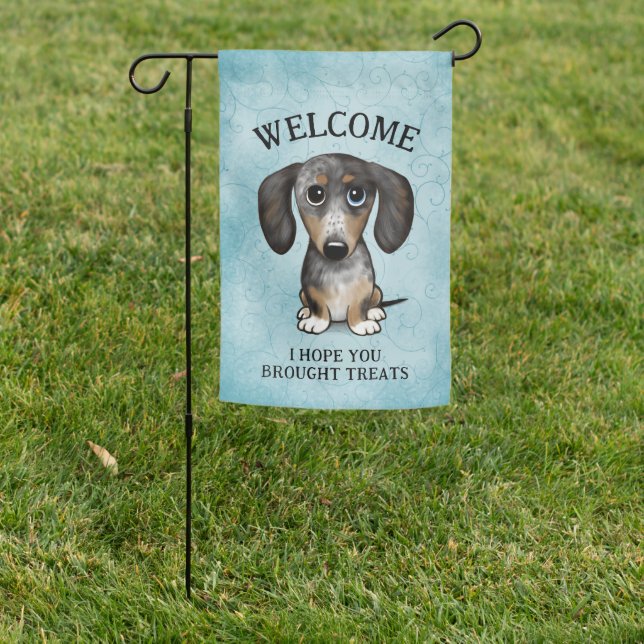Dapple Dachshund Merle Dog Welcome Garden Flag (In SItu)