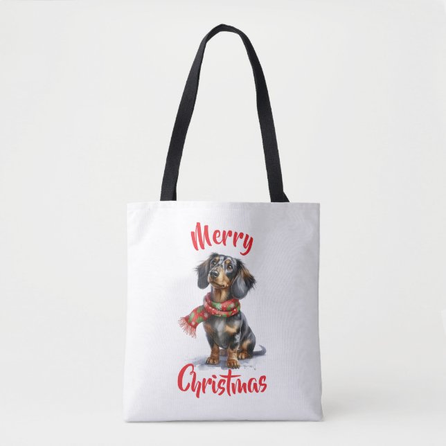 Dapple Dachshund Merry Christmas Tote Bag (Front)