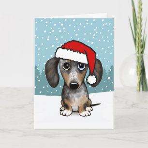 Dapple Dachshund Santa Cute Wiener Dog Christmas Holiday Card