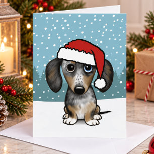 Dapple Dachshund Santa Cute Wiener Dog Christmas Holiday Card