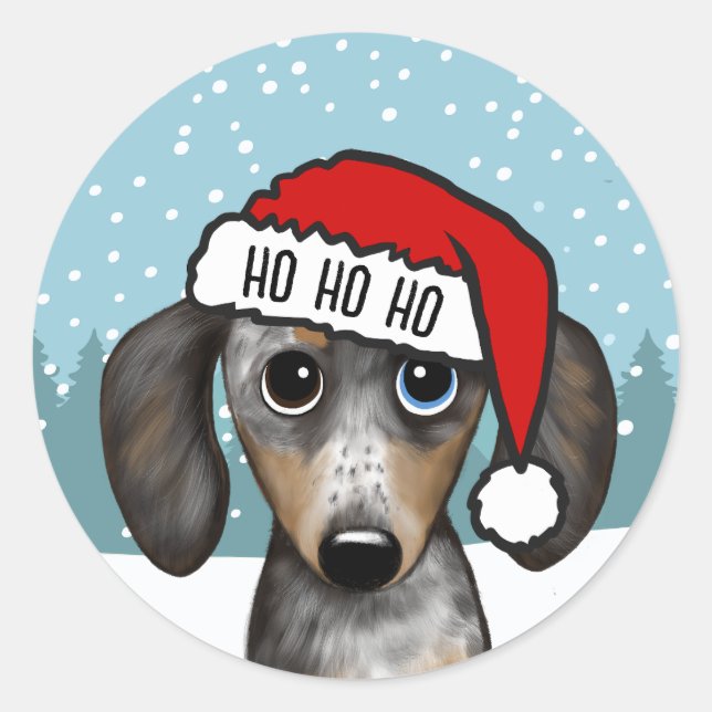 Dapple Dachshund Santa Cute Wiener Dog Custom Classic Round Sticker (Front)