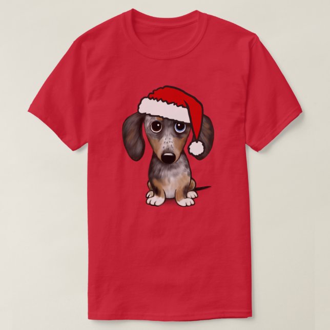 Dapple Dachshund Santa Wiener Dog Christmas T-Shirt (Design Front)