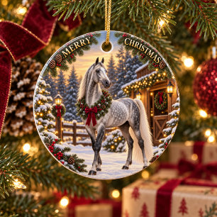 Dapple Gray American Saddlebred Merry Christmas Ceramic Ornament