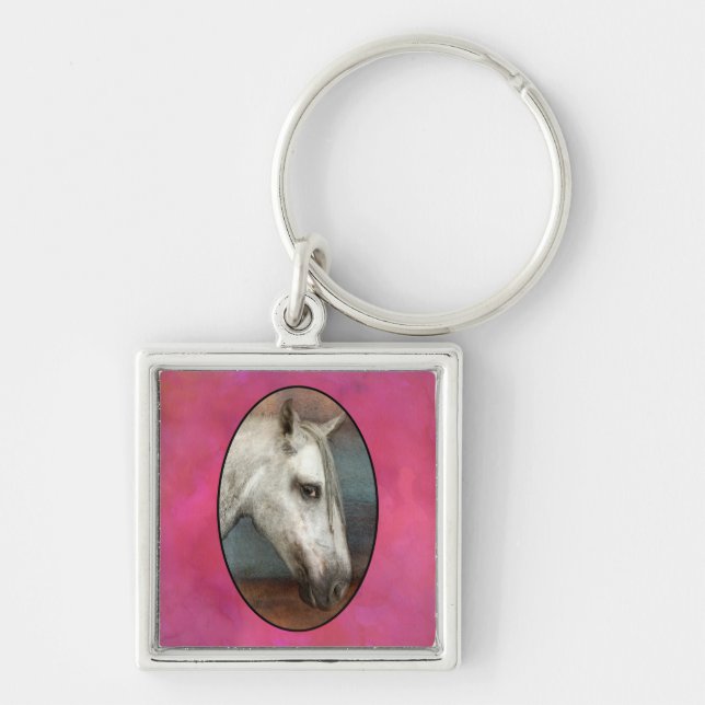 Dapple Gray Andalusian Horse Portrait Keychain (Front)