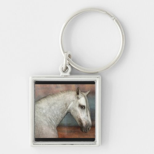 Dapple Gray Andalusian Horse Portrait Keychain
