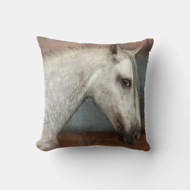 Dapple Gray Andalusian Horse Portrait Throw Pillow (Front)
