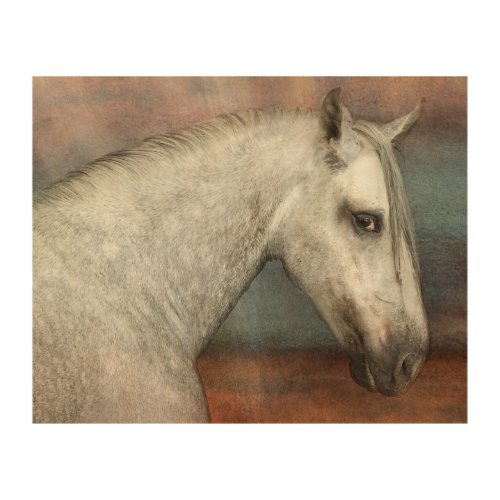 Dapple Gray Andalusian Horse Portrait Wood Wall Decor