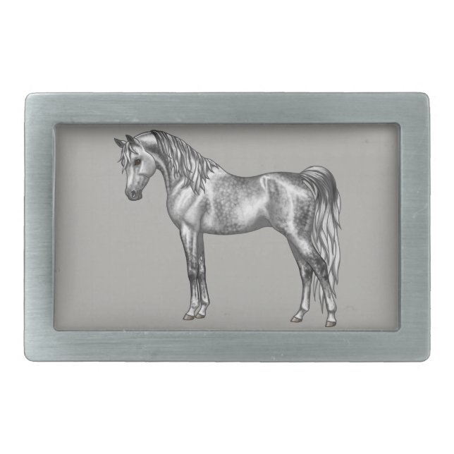 Dapple Gray Egyptian Arabian Horse Rectangular Belt Buckle (Front)