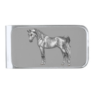 Dapple Gray Egyptian Arabian Horse Silver Finish Money Clip