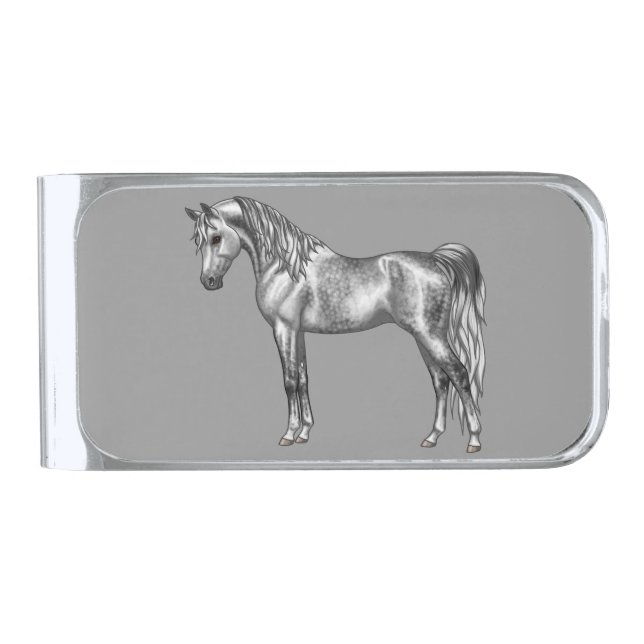 Dapple Gray Egyptian Arabian Horse Silver Finish Money Clip (Front)