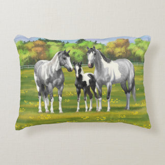 Dapple Gray Pinto Paint Horses In Summer Pasture Accent Pillow