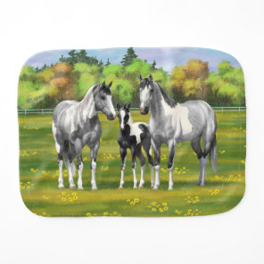 Dapple Gray Pinto Paint Horses In Summer Pasture Baby Burp Cloth