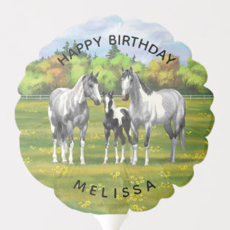 Dapple Gray Pinto Paint Horses In Summer Pasture Balloon