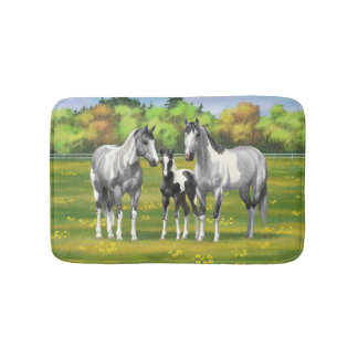 Dapple Gray Pinto Paint Horses In Summer Pasture Bath Mat