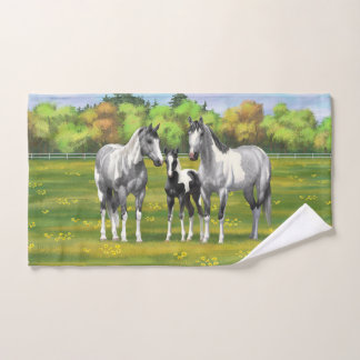 Dapple Gray Pinto Paint Horses In Summer Pasture Bath Towel Set