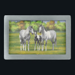 Dapple Gray Pinto Paint Horses In Summer Pasture Belt Buckle<br><div class="desc">A family of dapple gray pinto quarter horses in summer pasture.</div>