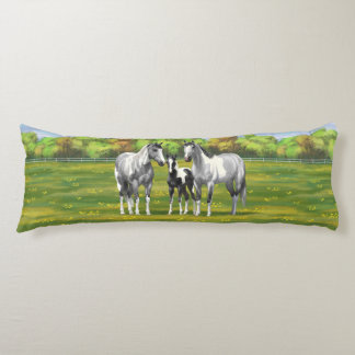 Dapple Gray Pinto Paint Horses In Summer Pasture Body Pillow
