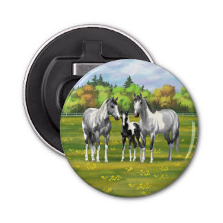 Dapple Gray Pinto Paint Horses In Summer Pasture Bottle Opener