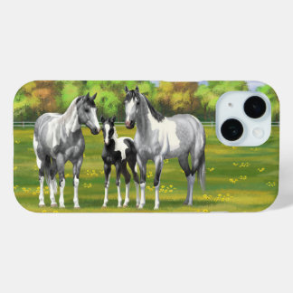 Dapple Gray Pinto Paint Horses In Summer Pasture iPhone 15 Case