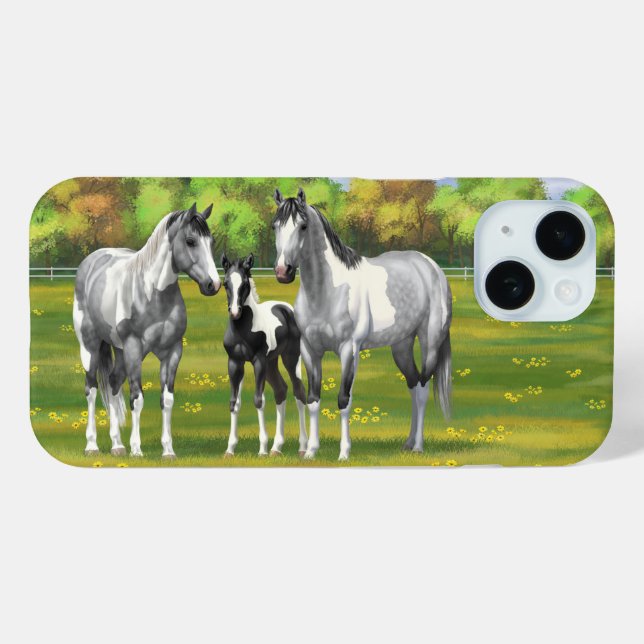 Dapple Gray Pinto Paint Horses In Summer Pasture Case-Mate iPhone Case (Back (Horizontal))