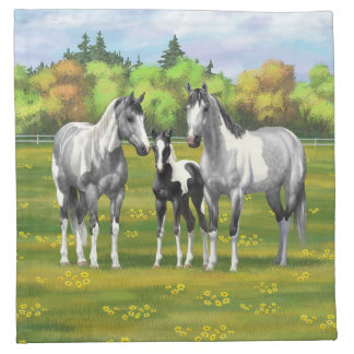 Dapple Gray Pinto Paint Horses In Summer Pasture Cloth Napkin