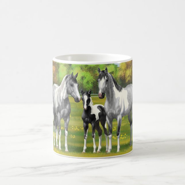 Dapple Gray Pinto Paint Horses In Summer Pasture Coffee Mug (Center)