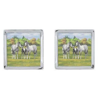 Dapple Gray Pinto Paint Horses In Summer Pasture Cufflinks