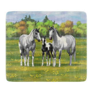 Dapple Gray Pinto Paint Horses In Summer Pasture Cutting Board